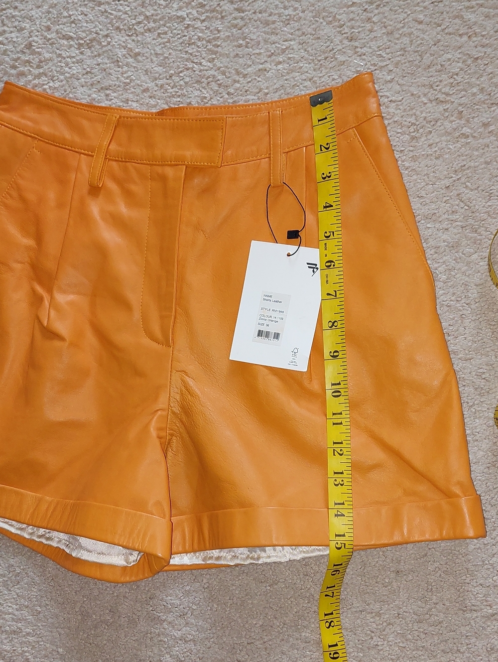 Remain Birger Christensen Paola Orange Leather High Waisted Shorts Sz 4 - Picture 9 of 13